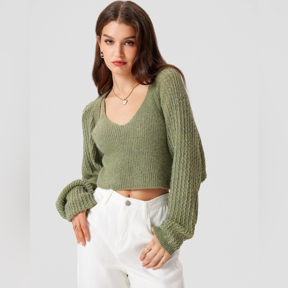 KNIT CAMI CROP TOP AND SHRUG SET
